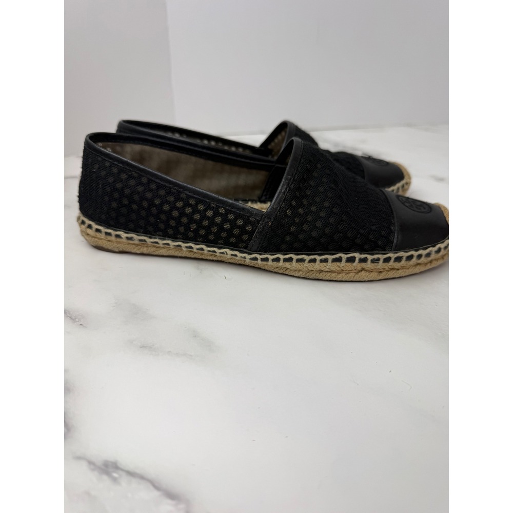 Tory Burch Grenada A Line Mesh Logo Cap Toe Espadrilles Black Sz 9 - Picture 4 of 7